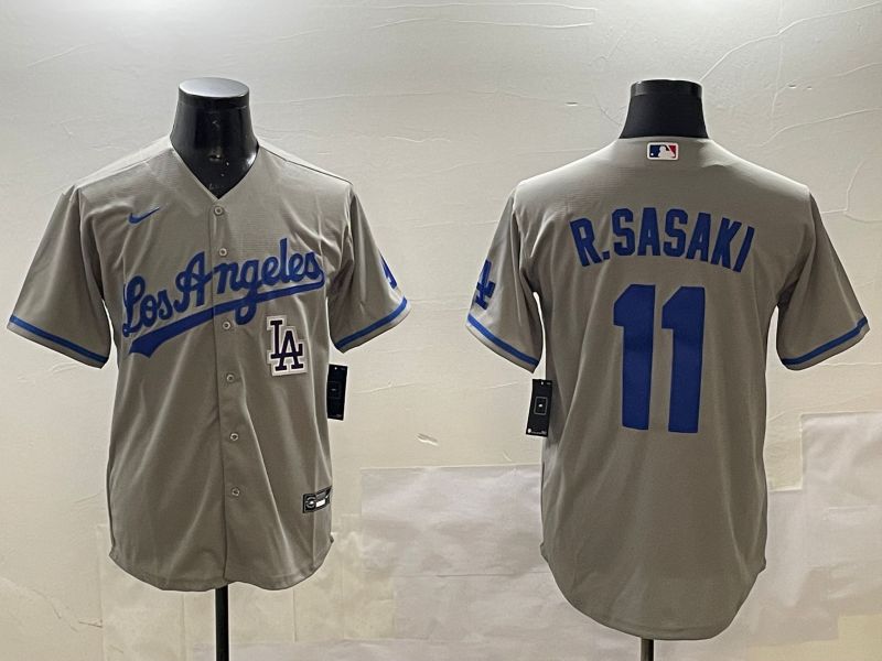 Men Los Angeles Dodgers #11 R.Sasaki Grey Game 2025 Nike MLB Jersey style 6->los angeles dodgers->MLB Jersey